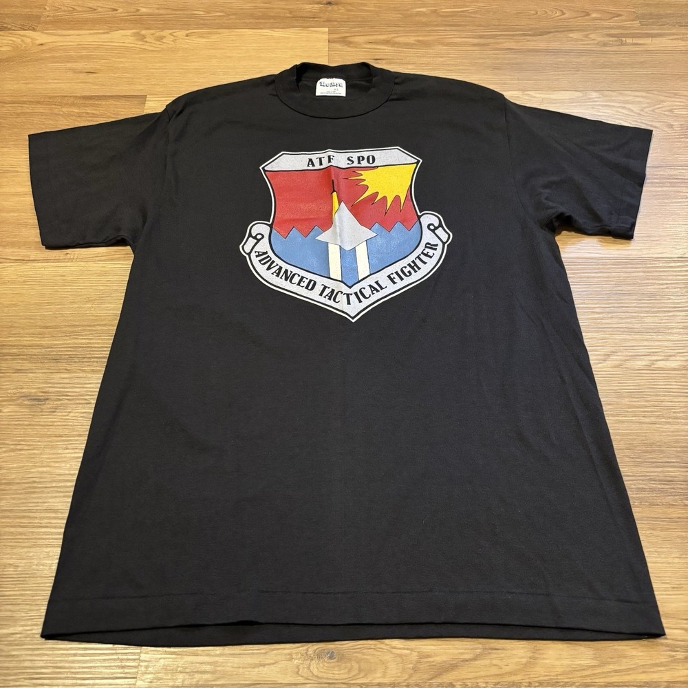 Vintage 80s ATF SPO Advanced Tactical Fighter T-Shirt XL‎ Tee Jays USA Stealth
